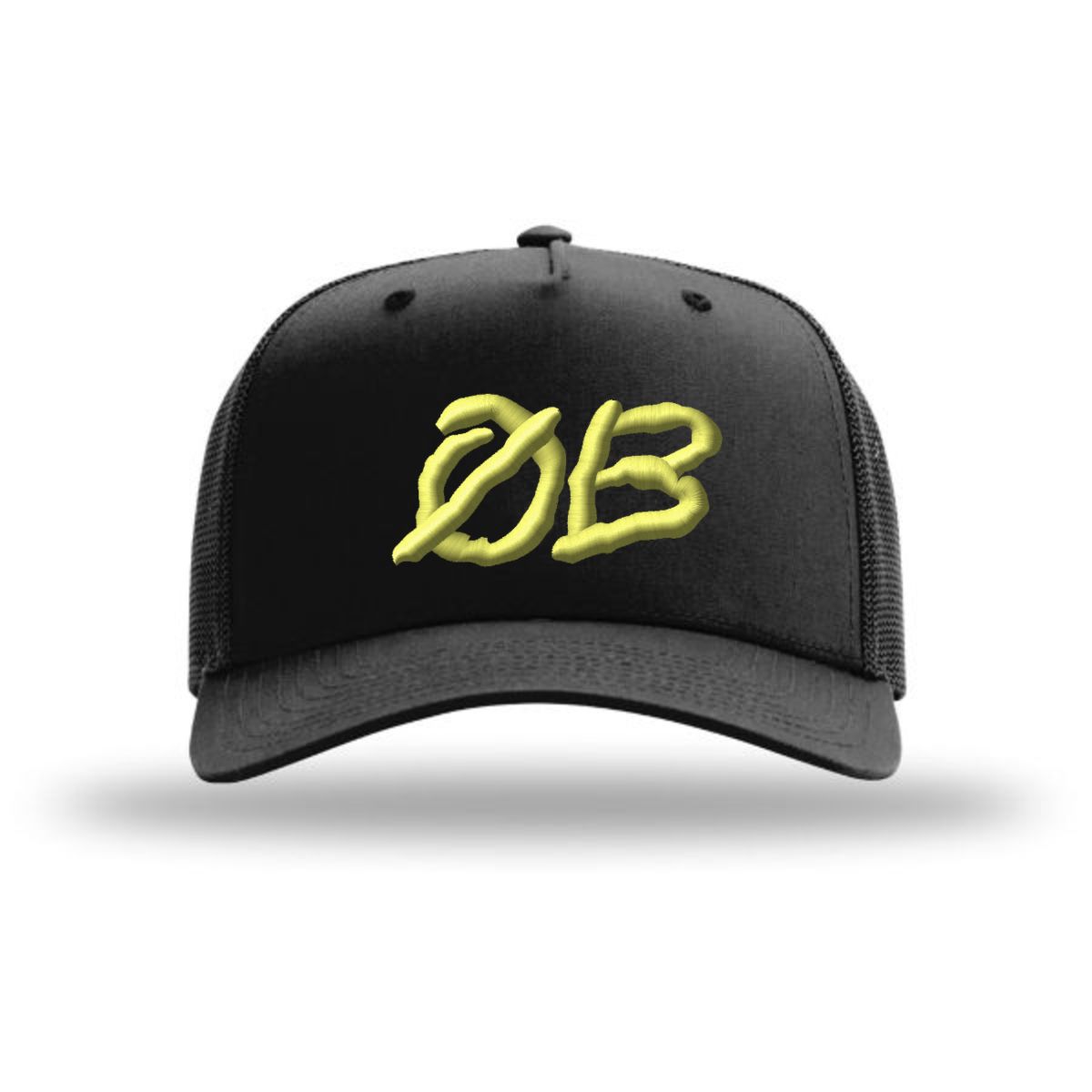 Zero Breath Clothing men's five panel hat, black with yellow 0 B logo